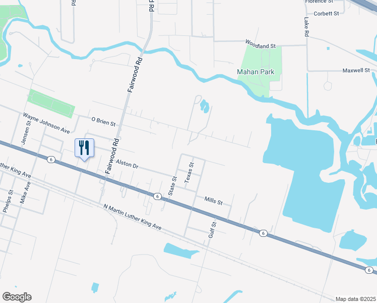 map of restaurants, bars, coffee shops, grocery stores, and more near 6016 Meadowbrook Drive in Hitchcock