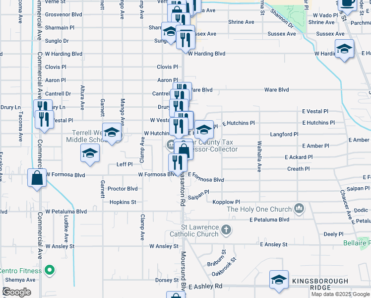 map of restaurants, bars, coffee shops, grocery stores, and more near 100 East Amber Street in San Antonio