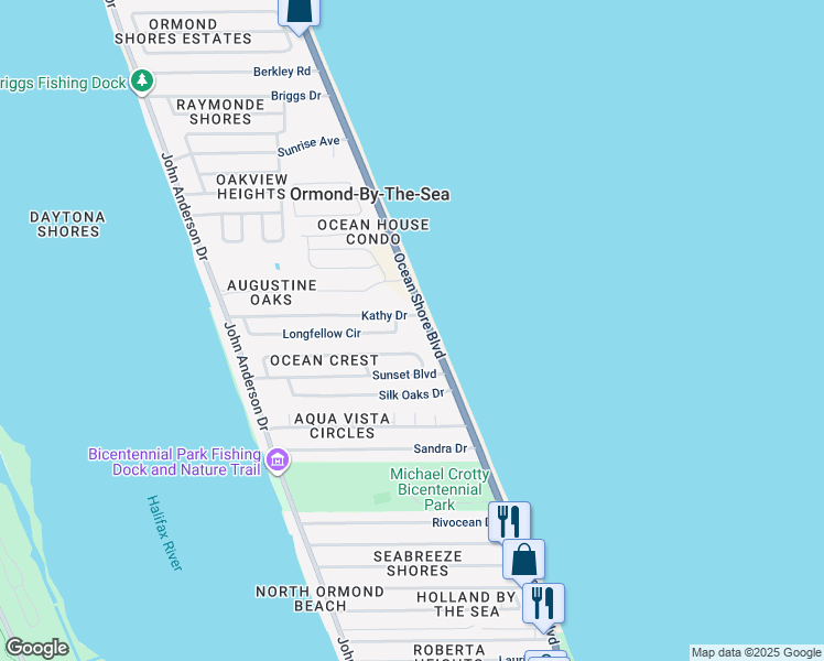 map of restaurants, bars, coffee shops, grocery stores, and more near in Ormond-by-the-Sea