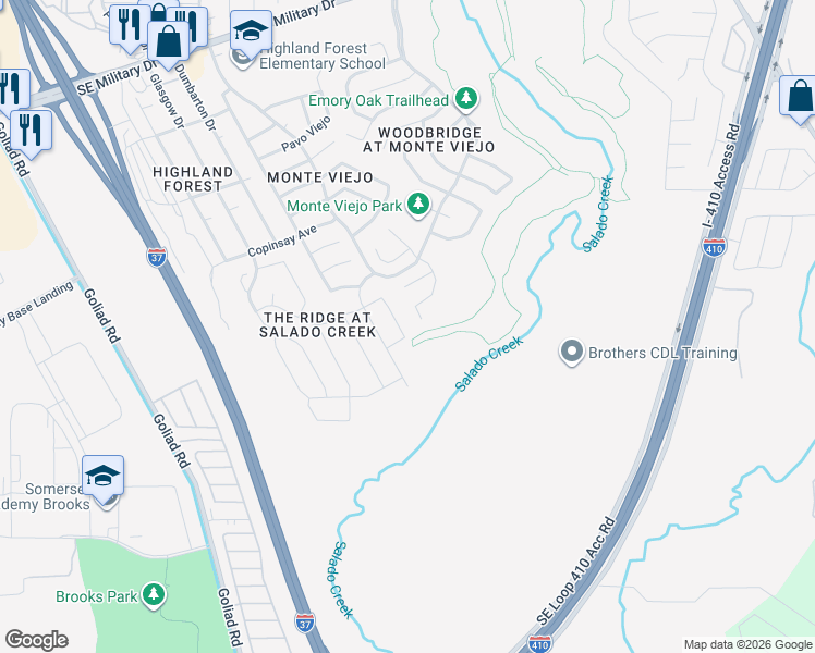 map of restaurants, bars, coffee shops, grocery stores, and more near 8246 Recio Oak in San Antonio