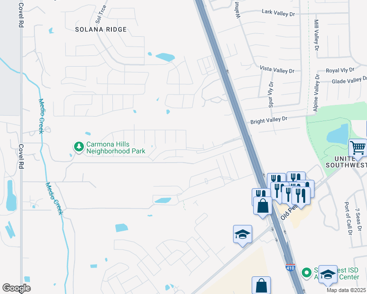 map of restaurants, bars, coffee shops, grocery stores, and more near 8347 Cenizo Pass in San Antonio