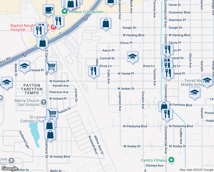 map of restaurants, bars, coffee shops, grocery stores, and more near 1202 Cullin Avenue in San Antonio