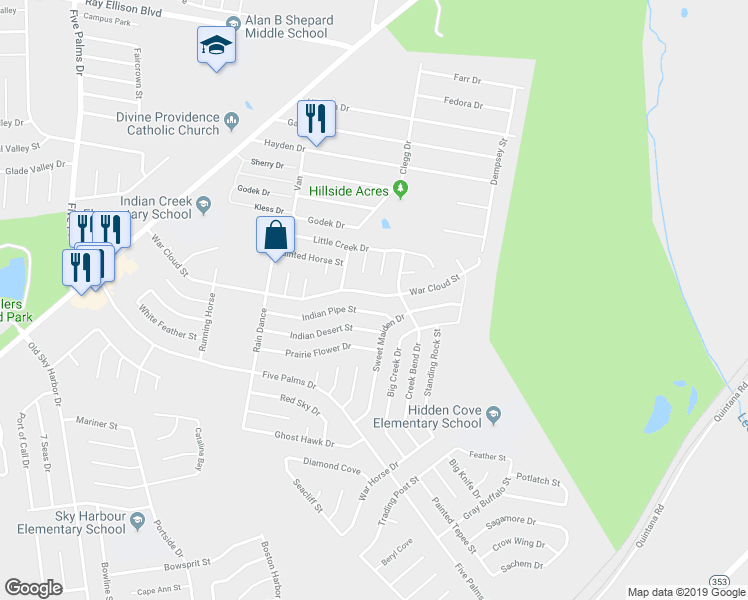 map of restaurants, bars, coffee shops, grocery stores, and more near 5315 Indian Pipe Street in San Antonio