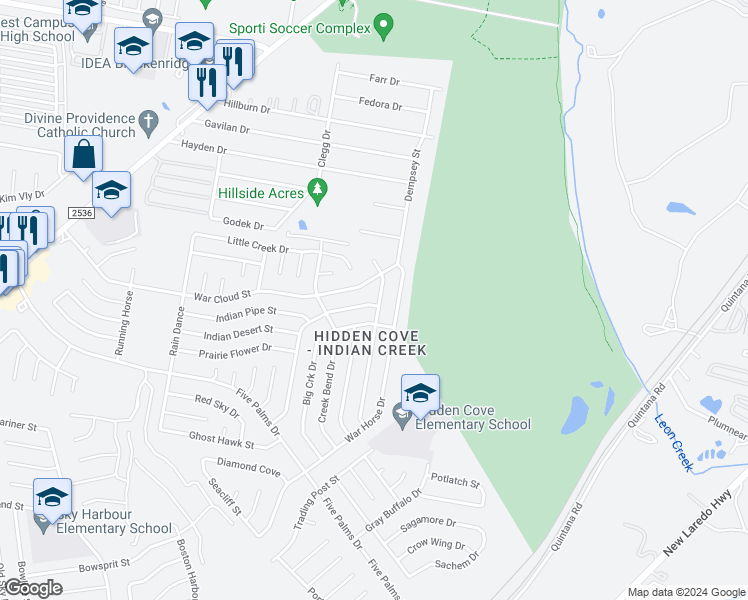 map of restaurants, bars, coffee shops, grocery stores, and more near 8743 Tesoro Hills in San Antonio