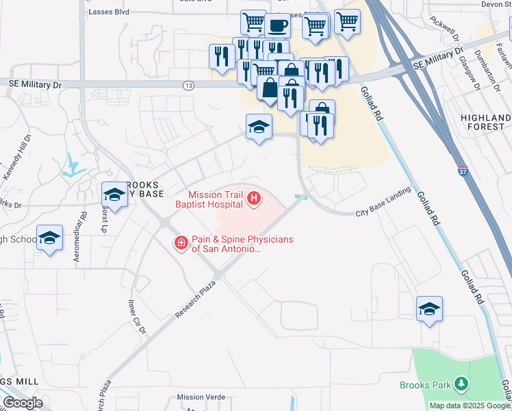 map of restaurants, bars, coffee shops, grocery stores, and more near in San Antonio