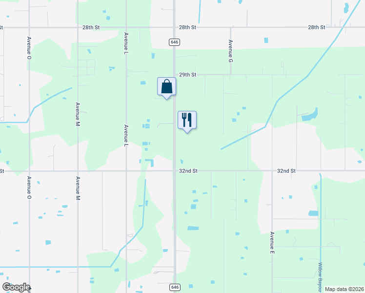 map of restaurants, bars, coffee shops, grocery stores, and more near 6903 Farm to Market Road 646 in Santa Fe