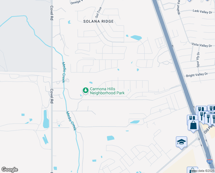 map of restaurants, bars, coffee shops, grocery stores, and more near 7203 Dulce Meadow in San Antonio