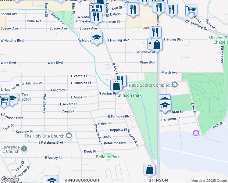 map of restaurants, bars, coffee shops, grocery stores, and more near 802 Flame Circle in San Antonio