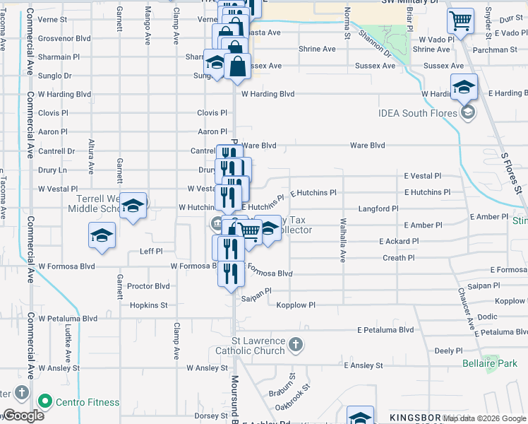 map of restaurants, bars, coffee shops, grocery stores, and more near 139 East Hutchins Place in San Antonio