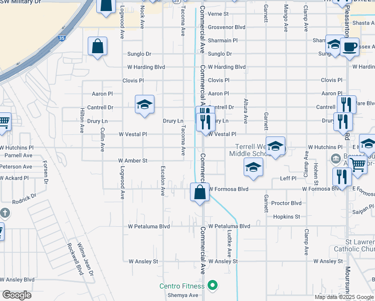 map of restaurants, bars, coffee shops, grocery stores, and more near 823 West Hutchins Place in San Antonio