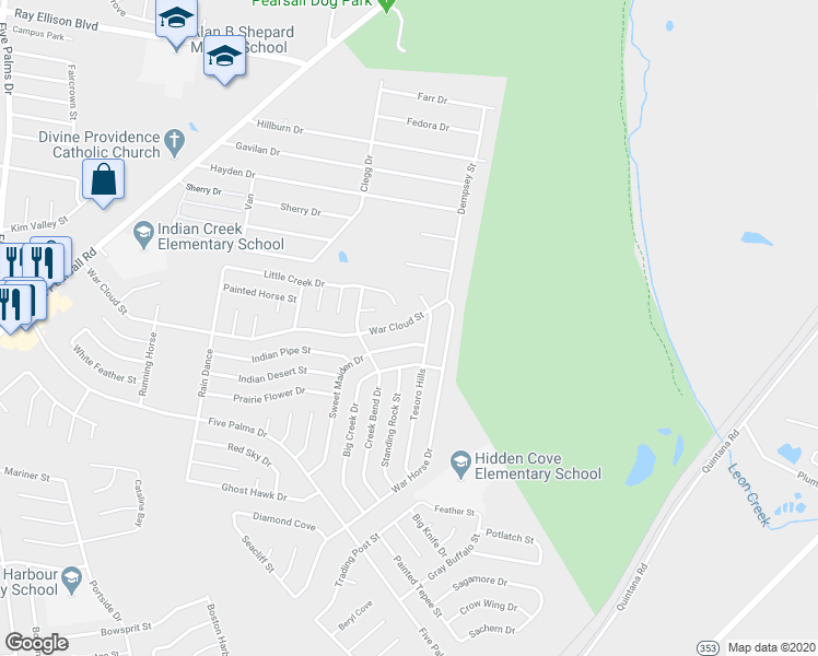 map of restaurants, bars, coffee shops, grocery stores, and more near 5027 War Cloud Street in San Antonio