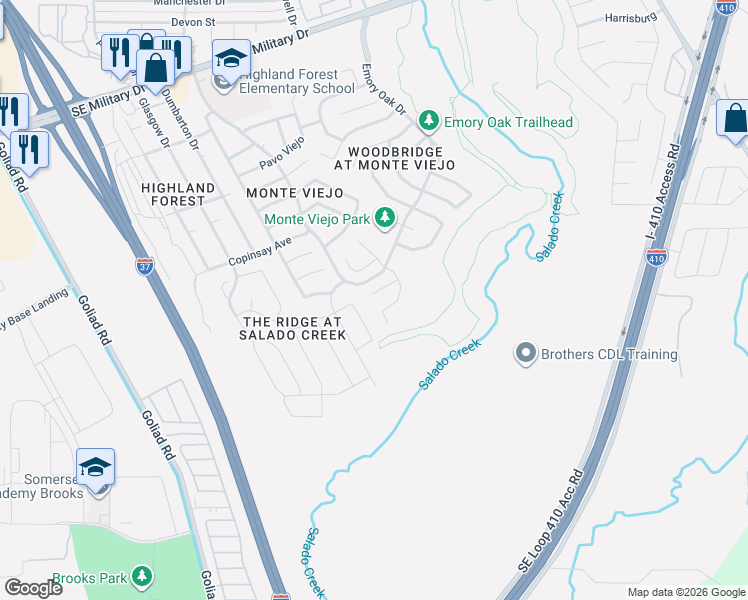 map of restaurants, bars, coffee shops, grocery stores, and more near 3907 Nuttall Oak Drive in San Antonio