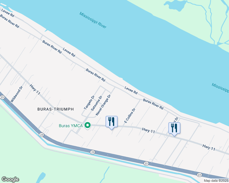 map of restaurants, bars, coffee shops, grocery stores, and more near 278 Navel Orange Drive in Buras
