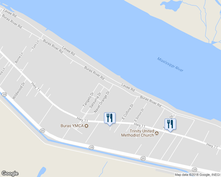 map of restaurants, bars, coffee shops, grocery stores, and more near 278 Navel Orange Drive in Buras