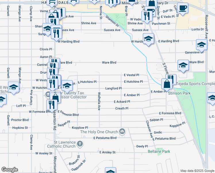 map of restaurants, bars, coffee shops, grocery stores, and more near 227 Langford Pl in San Antonio