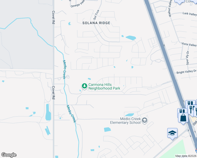 map of restaurants, bars, coffee shops, grocery stores, and more near 7203 Dulce Meadow in San Antonio