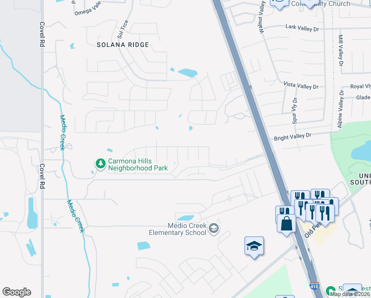 map of restaurants, bars, coffee shops, grocery stores, and more near 8403 Mescal Pass in San Antonio