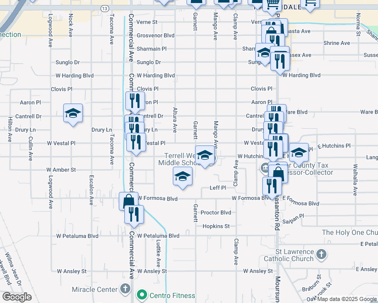 map of restaurants, bars, coffee shops, grocery stores, and more near 535 West Hutchins Place in San Antonio
