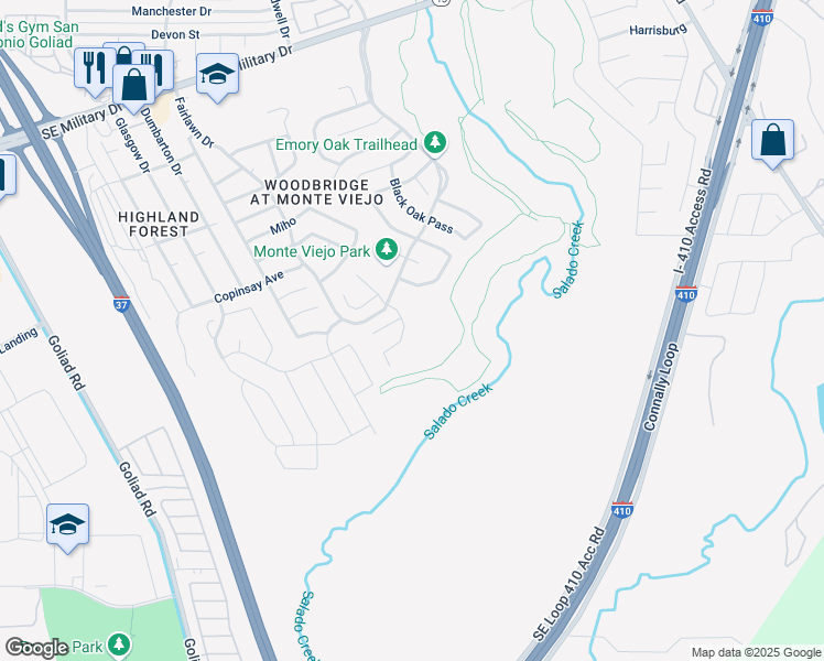 map of restaurants, bars, coffee shops, grocery stores, and more near 8138 Shumard Oak Drive in San Antonio