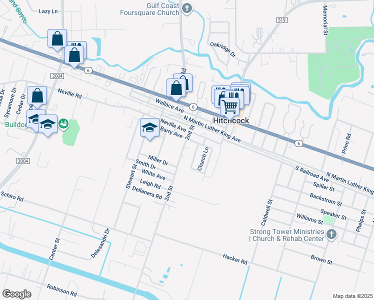 map of restaurants, bars, coffee shops, grocery stores, and more near 7021 2nd Street in Hitchcock