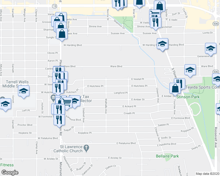 map of restaurants, bars, coffee shops, grocery stores, and more near 227 Langford Place in San Antonio