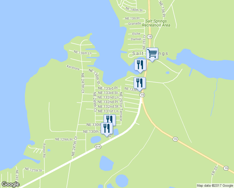 map of restaurants, bars, coffee shops, grocery stores, and more near 25140 Northeast 133rd Street in Salt Springs