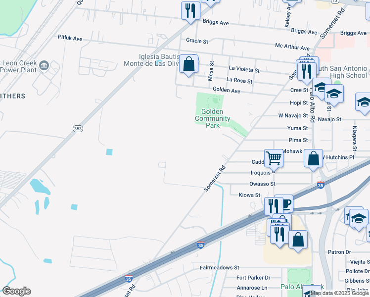 map of restaurants, bars, coffee shops, grocery stores, and more near Pvt Road in San Antonio