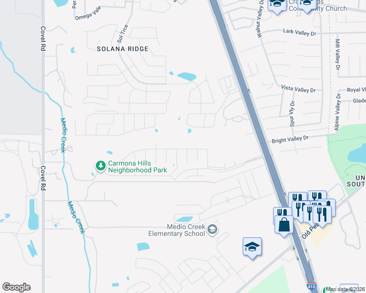map of restaurants, bars, coffee shops, grocery stores, and more near 8403 Mescal Pass in San Antonio