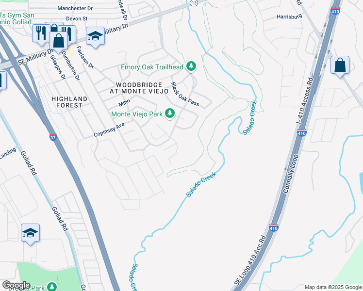 map of restaurants, bars, coffee shops, grocery stores, and more near 8138 Shumard Oak Drive in San Antonio