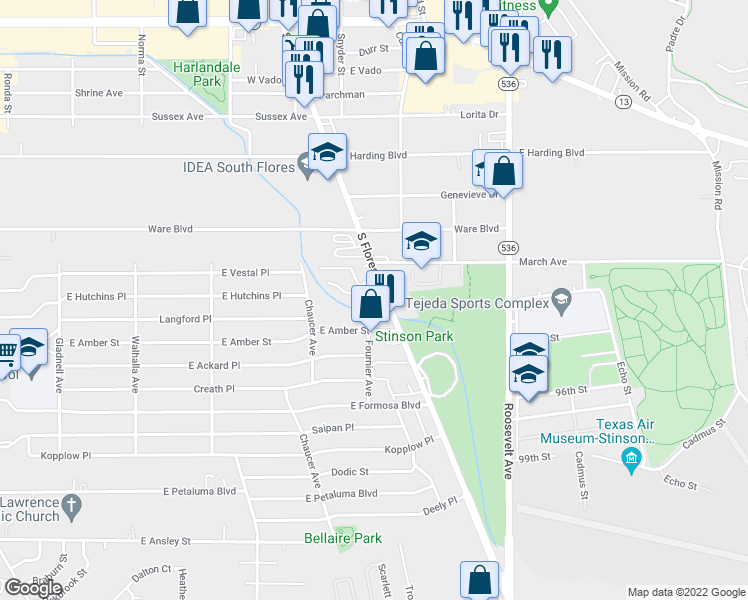map of restaurants, bars, coffee shops, grocery stores, and more near 802 Flame Circle in San Antonio