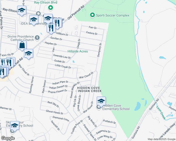 map of restaurants, bars, coffee shops, grocery stores, and more near 8211 Tesoro Hills in San Antonio