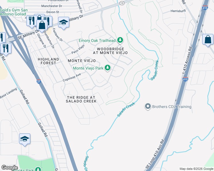 map of restaurants, bars, coffee shops, grocery stores, and more near 3907 Nuttall Oak Drive in San Antonio