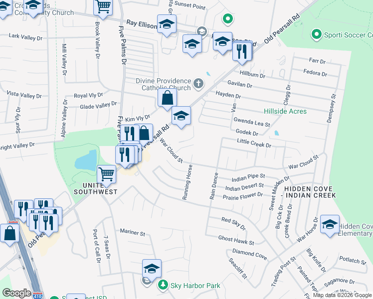 map of restaurants, bars, coffee shops, grocery stores, and more near 8319 Running Horse in San Antonio