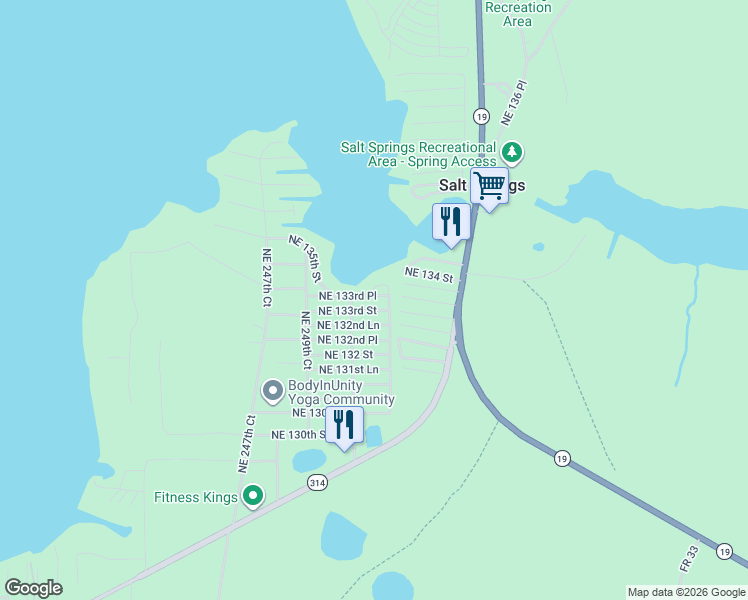 map of restaurants, bars, coffee shops, grocery stores, and more near 25165 Northeast 133rd Lane in Salt Springs