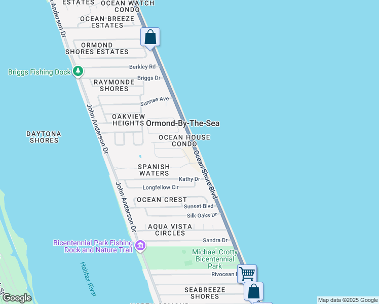 map of restaurants, bars, coffee shops, grocery stores, and more near 2162 Ocean Shore Boulevard in Ormond Beach