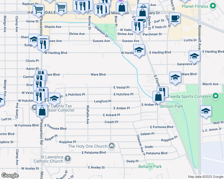 map of restaurants, bars, coffee shops, grocery stores, and more near 402 East Vestal Place in San Antonio