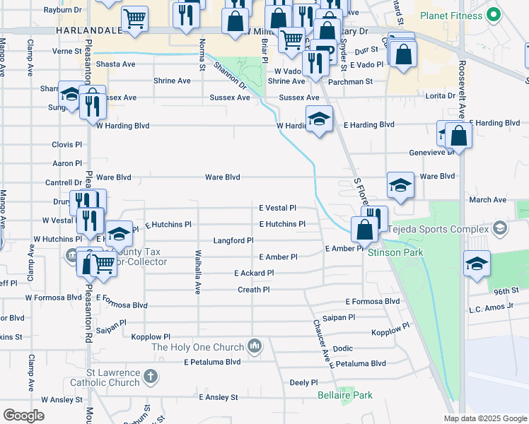 map of restaurants, bars, coffee shops, grocery stores, and more near 414 East Vestal Place in San Antonio