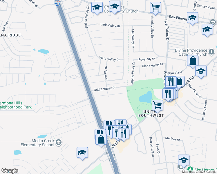 map of restaurants, bars, coffee shops, grocery stores, and more near 6130 Haven Valley in San Antonio