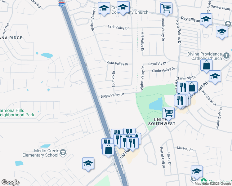 map of restaurants, bars, coffee shops, grocery stores, and more near 6130 Haven Valley in San Antonio