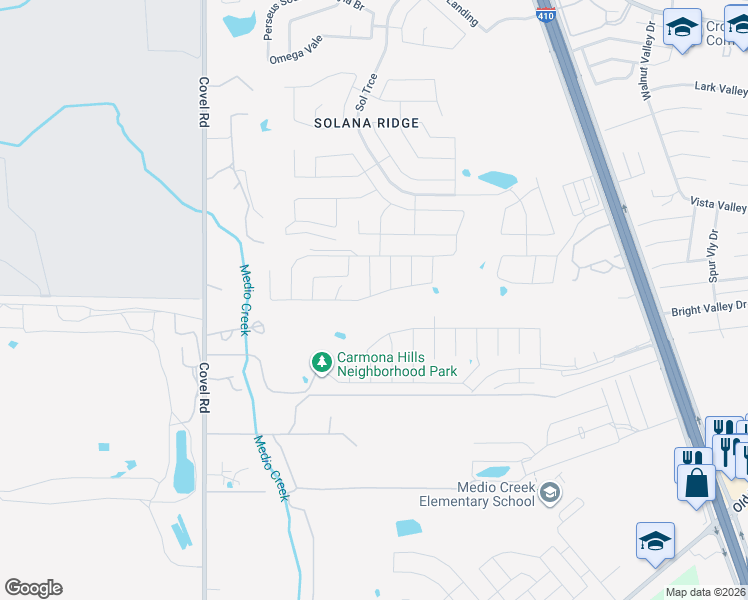 map of restaurants, bars, coffee shops, grocery stores, and more near 7007 Dulce Meadow in San Antonio