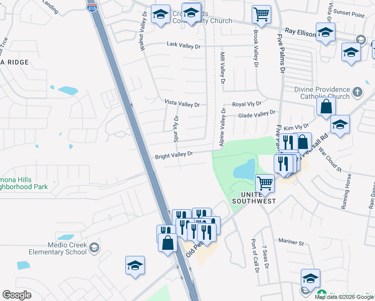 map of restaurants, bars, coffee shops, grocery stores, and more near 6130 Haven Valley in San Antonio