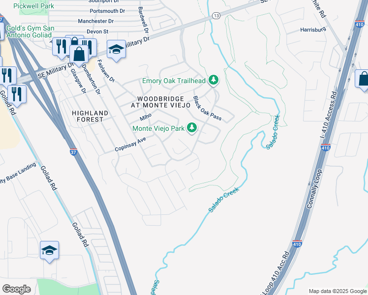 map of restaurants, bars, coffee shops, grocery stores, and more near 8062 Chisos Oak Drive in San Antonio