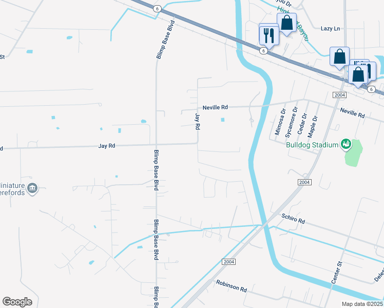 map of restaurants, bars, coffee shops, grocery stores, and more near 9525 Jay Road in Hitchcock