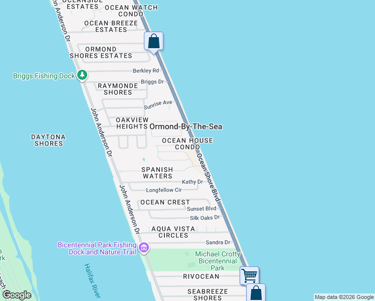 map of restaurants, bars, coffee shops, grocery stores, and more near 31 Marden Drive in Ormond Beach