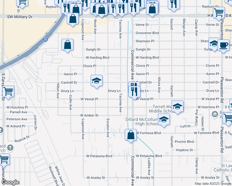 map of restaurants, bars, coffee shops, grocery stores, and more near 914 Drury Lane in San Antonio