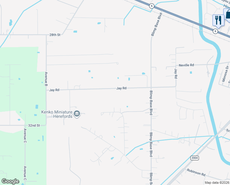 map of restaurants, bars, coffee shops, grocery stores, and more near 10041 Jay Road in Hitchcock