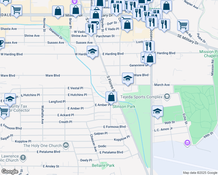 map of restaurants, bars, coffee shops, grocery stores, and more near in San Antonio
