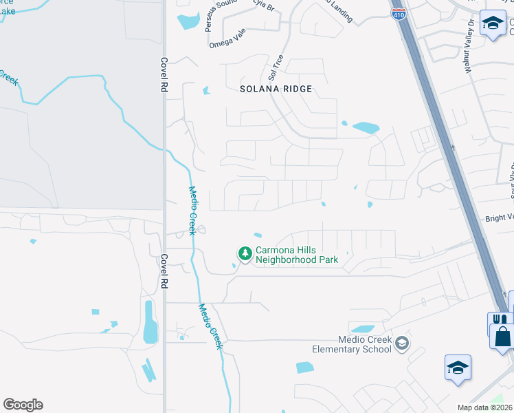 map of restaurants, bars, coffee shops, grocery stores, and more near 7246 Galaxy Brook in San Antonio
