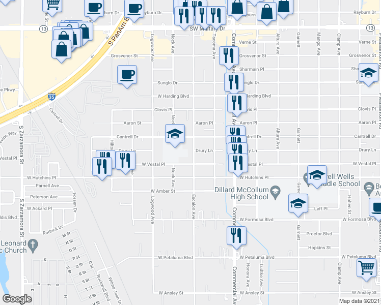 map of restaurants, bars, coffee shops, grocery stores, and more near 889 Escalon Avenue in San Antonio