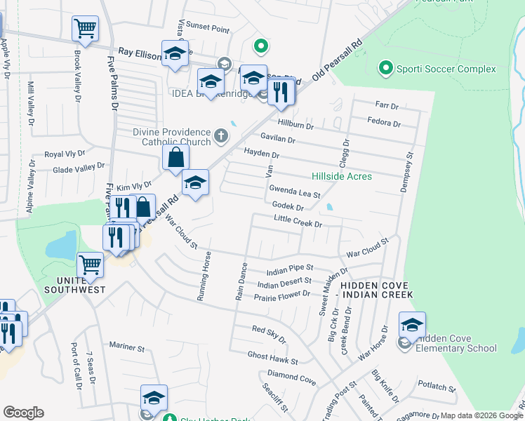 map of restaurants, bars, coffee shops, grocery stores, and more near 5531 Little Creek Drive in San Antonio